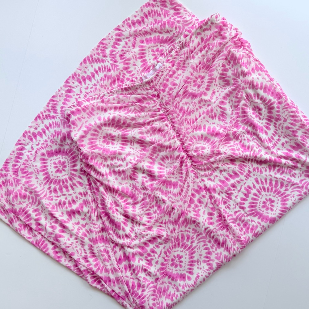 House of Harlow 1960 Tie Dye Ruched Maxi Skirt in Pink & White Size L